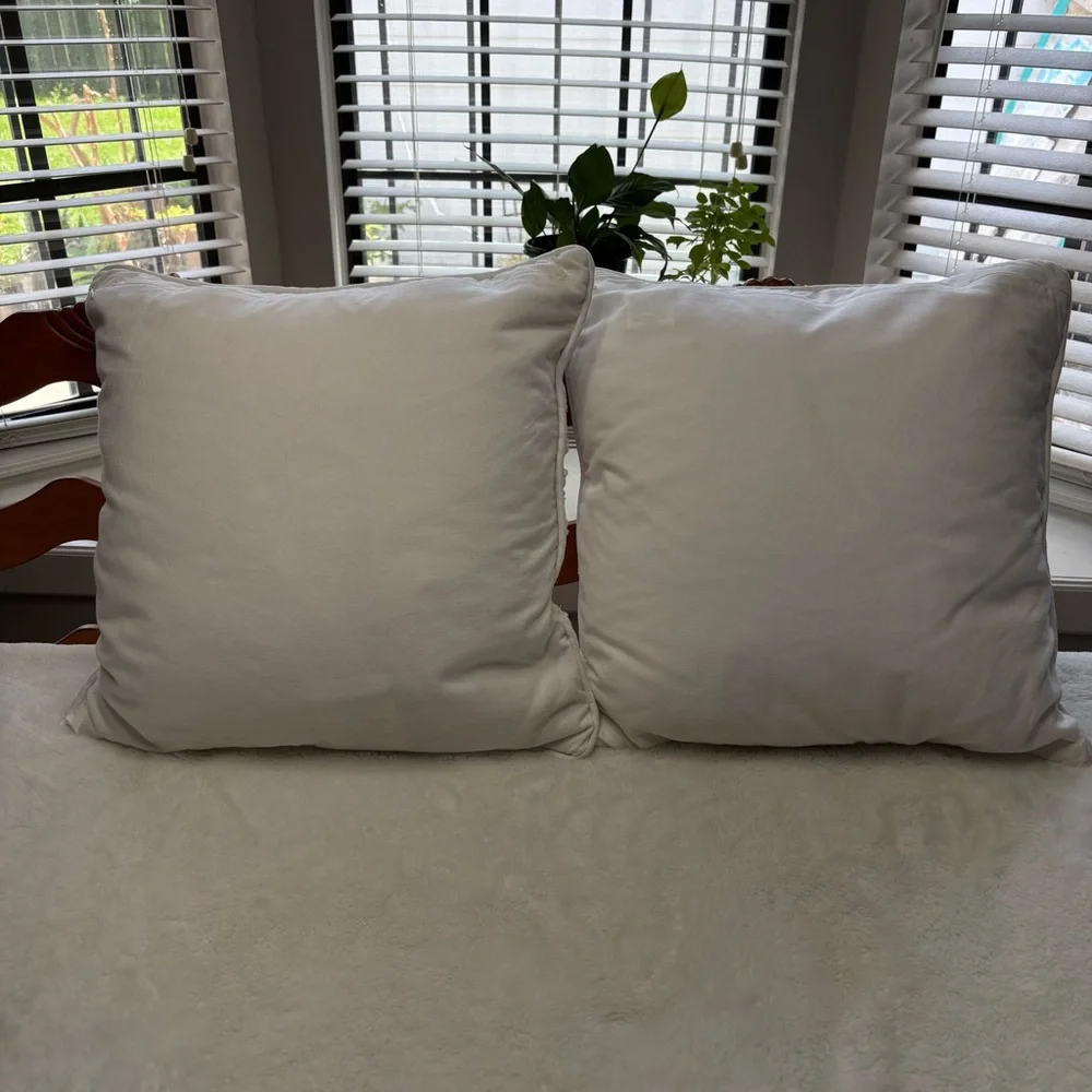 Pottery Barn Cream White Embroidered Shell Pattern Throw Pillows & Inserts Pair - Picture 3 of 12
